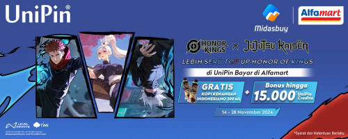 Top Up Honor of Kings dan Bayar di Alfamart, Gratis Kopi Kenangan Indonesiano + Bonus 15,000 UniPin Credits